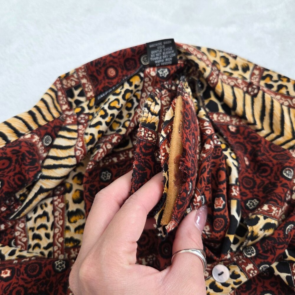 90s Animal Patchwork Button Down Top Medium Leopa… - image 9